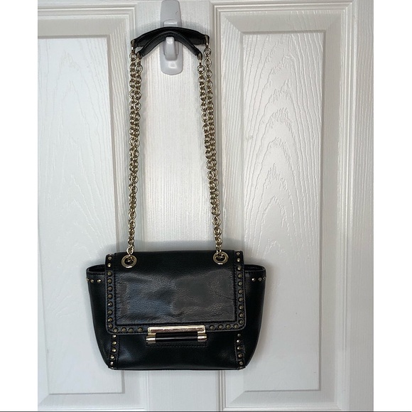 Dian Von Furstenberg Black Moto Leather Crossbody Purse Bag Nice Hardware Rivets - Picture 4 of 12